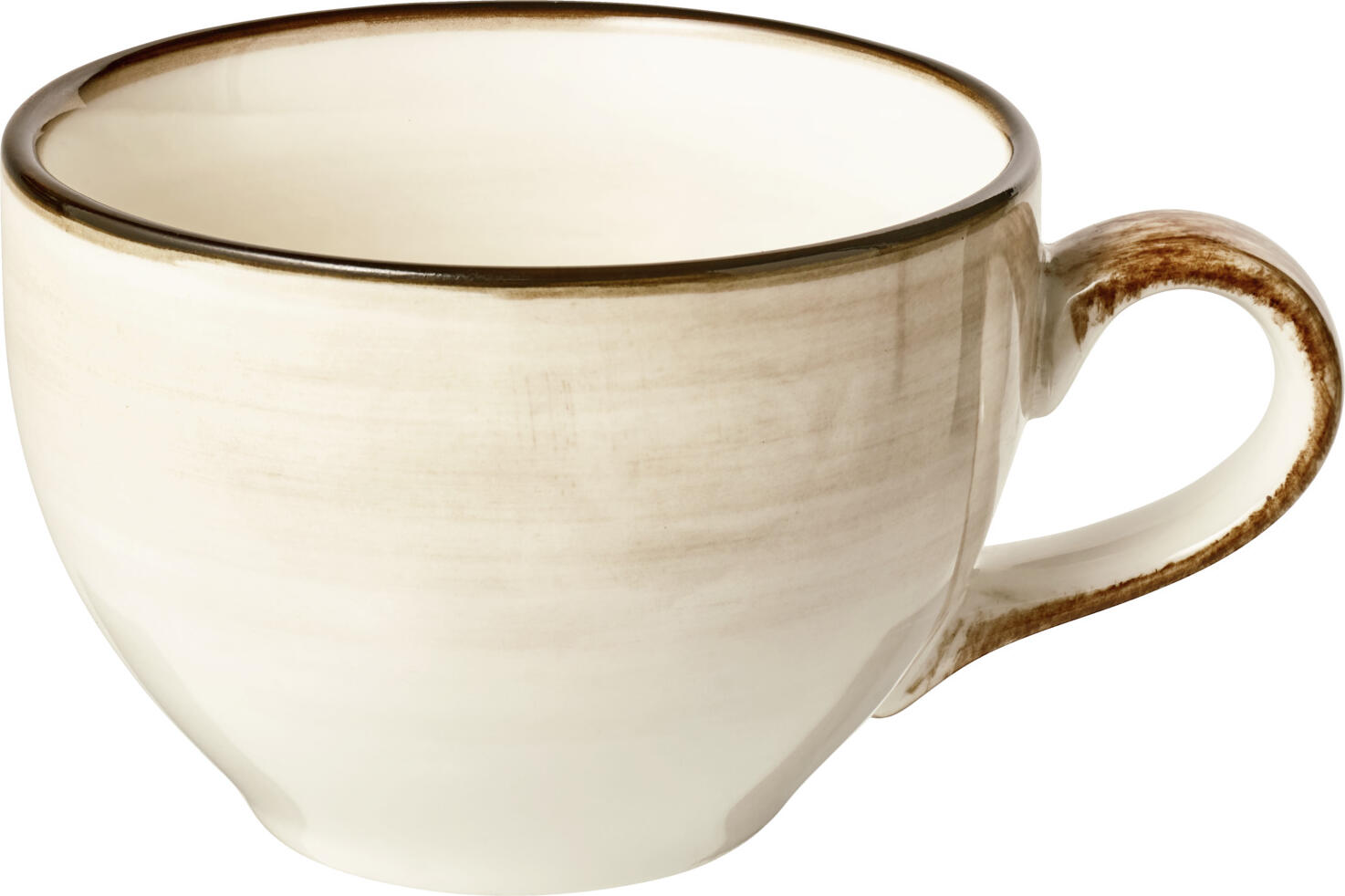 Set de 6 cești de cafea din porțelan Vega Limaro, 200 ml, Design cu melc și margine colorată, Maro, Pictate manual, Sigure pentru mașina de spălat vase și cuptor cu microunde