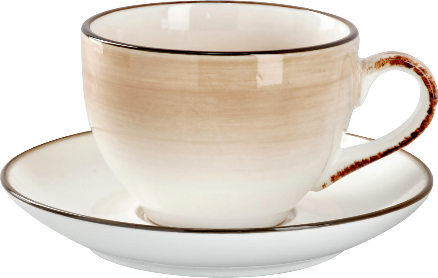 Set de 6 cești de cafea din porțelan Vega Limaro, 200 ml, Design cu melc și margine colorată, Maro, Pictate manual, Sigure pentru mașina de spălat vase și cuptor cu microunde