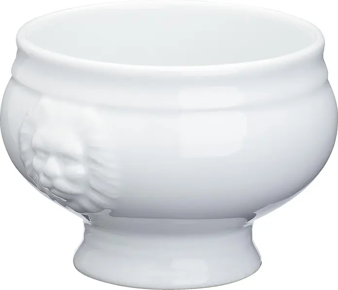 Tureen PULSIVA Matur cu capete de leu, Porțelan Alb, Capacitate 3500 ml, Diametru 19.5 cm, Compatibil cu Cuptorul cu Microunde si Masina de Spalat Vase, Fara Capac