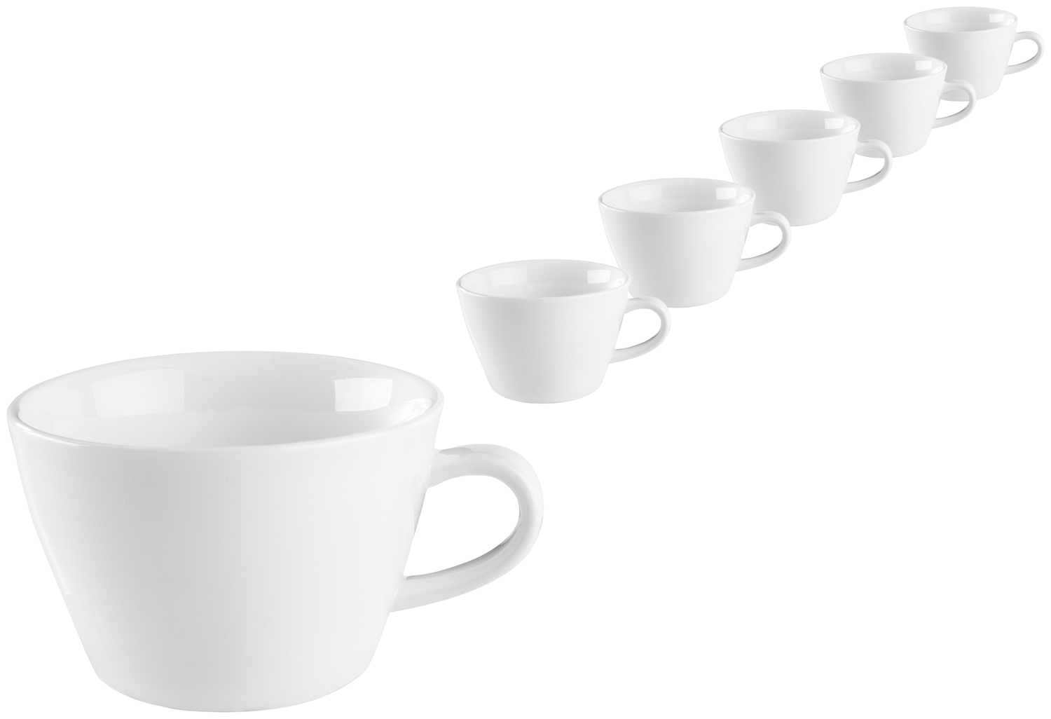 Pulsiva Rio Coffee Cup Set of 6, 200 ml White Porcelain, Dishwasher and Microwave Safe, Stackable, 9 cm Diameter