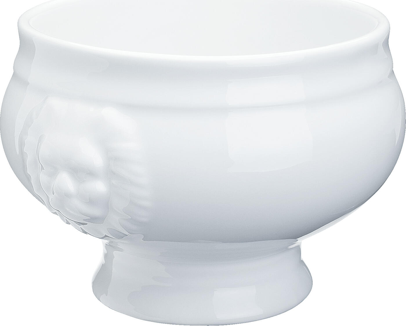 PULSIVA Lion's head tureen Matur, White Porcelain Soup Bowl with Lion Relief, 10.5 cm Diameter, Microwave and Dishwasher Safe, Set of 6
