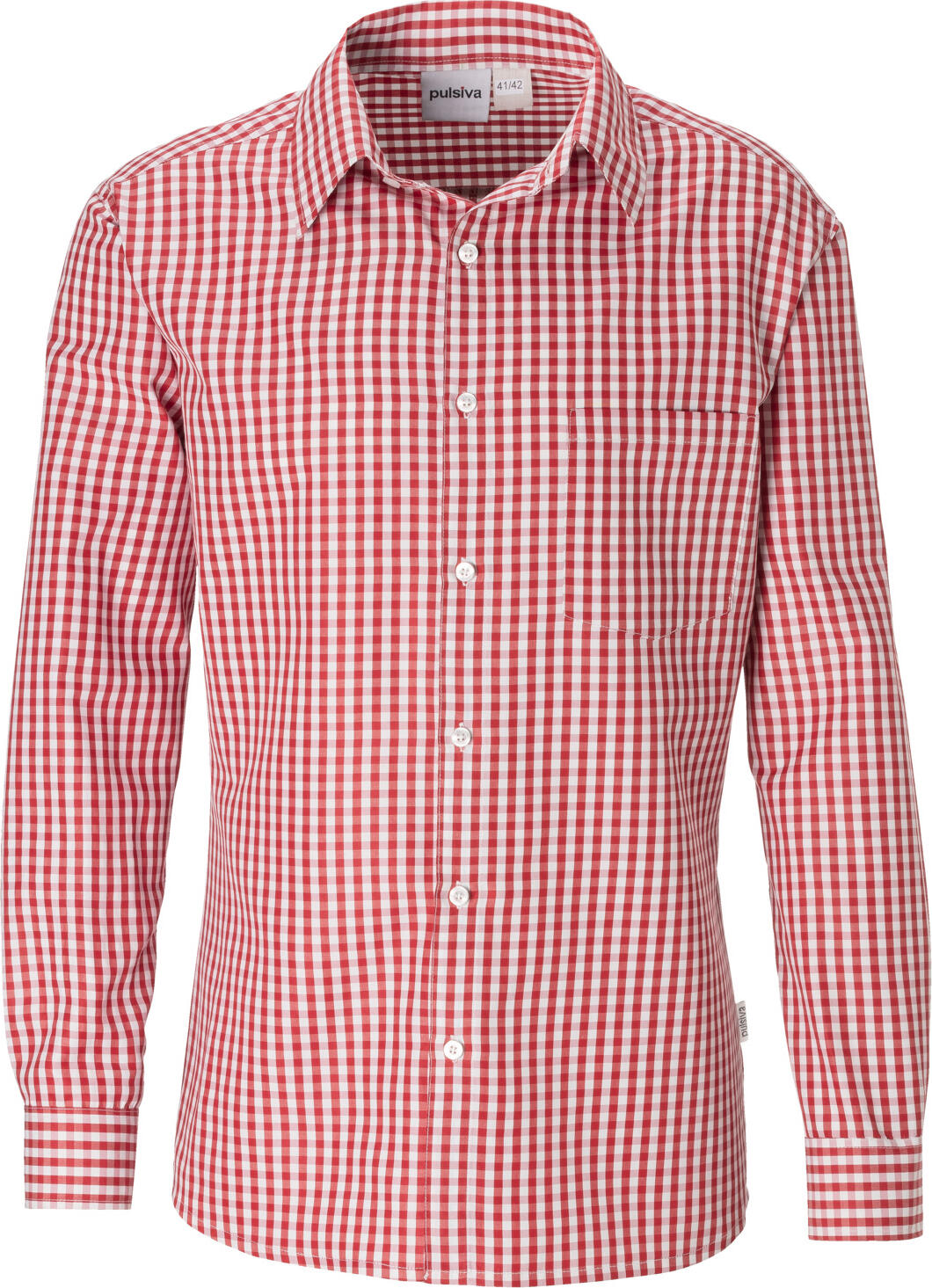 PULSIVA LUSINI Solutions GmbH Men's shirt Tom long-sleeved Herren Hemd Tom Langarm Men's shirt Tom long-sleeved; Size 45/46; red/white Herren Hemd Tom Langarm; Kleidergröße 45/46; rot/weiß 65 % polyester, 35 % cotton, 100 g/m², 60 °C wash. Plaid men's shirt with sleeve cuffs and chest pocket. Extra long back length. Shirt available in long sleeve. Tumble dry possible. Straight cut. Ordered size = collar size. 65 % Polyester, 35 % Baumwolle. 60°-Wäsche. Pflegeleichtes Herrenhemd im Karodessin mit Langarm. Mit 1-Knopfmanschette und Brusttasche. Gerader Schnitt mit extra langer Rückenlänge. Rückenlänge: 82 cm in Gr 39/40