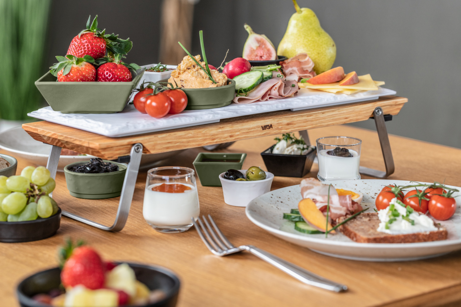 VEGA Taylor Rectangular Platter Set of 2, White Melamine Slate Look, GN 1.5/4, 39.7 x 16.2 x 2 cm, Break Resistant and Dishwasher Safe