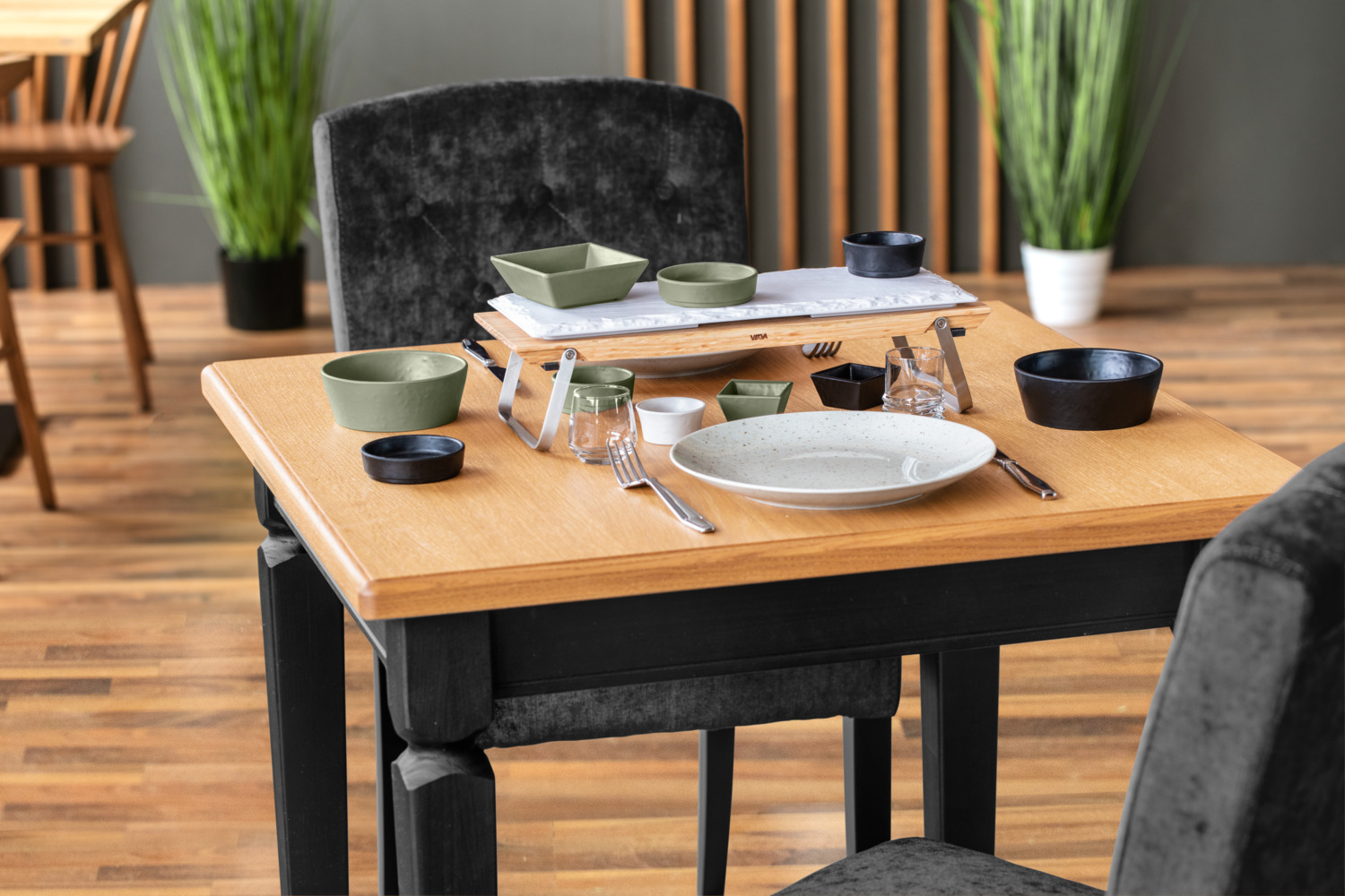 VEGA Taylor Rectangular Platter Set of 2, White Melamine Slate Look, GN 1.5/4, 39.7 x 16.2 x 2 cm, Break Resistant and Dishwasher Safe