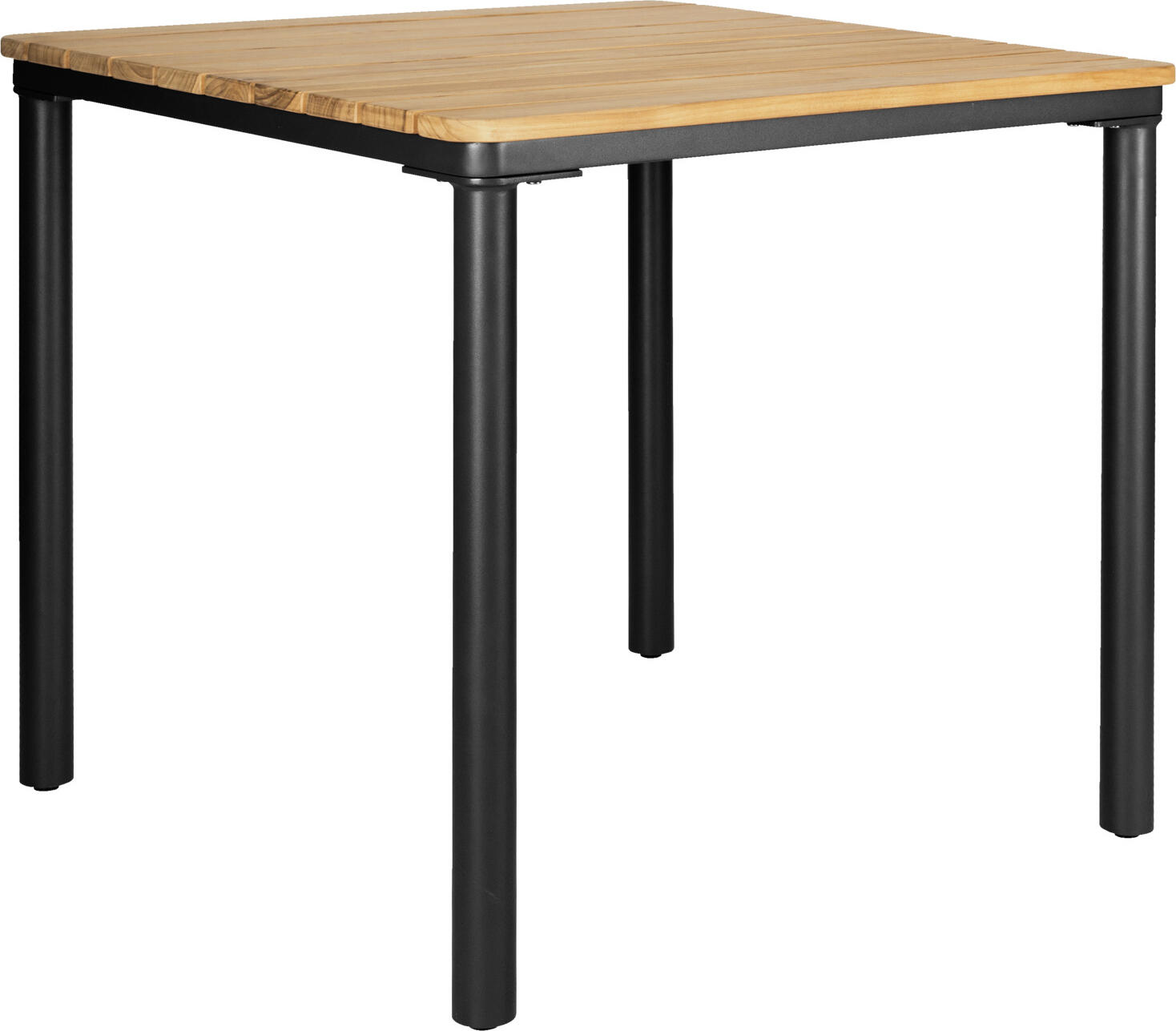 VEGA Zolia Outdoor Teak Table, 80x80x76 cm, Square FSC-Certified Teak Wood Top, Black Powder-Coated Aluminum Frame, Weather-Resistant for Cafes and Hotels