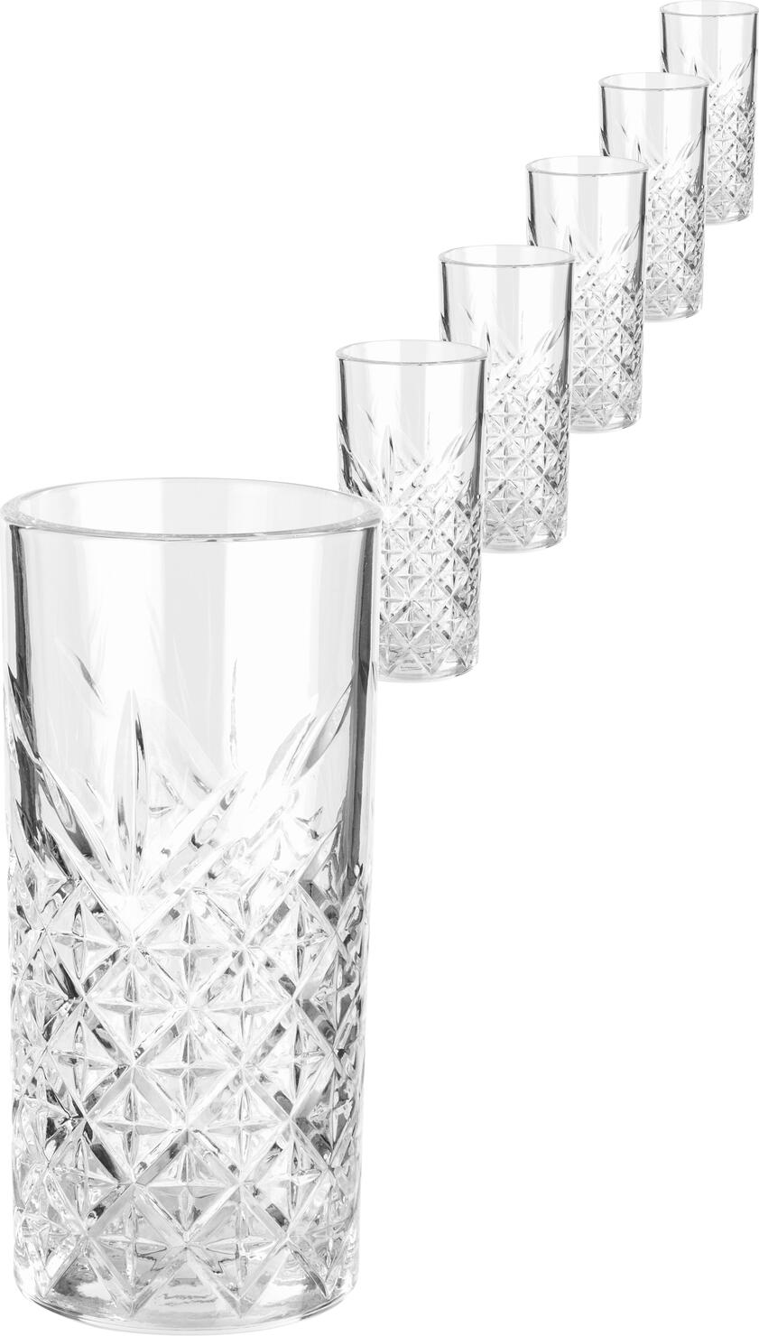 Pasabahce Timeless Cocktail Highball Glasses, 450 ml, Transparent Glass with Relief, Heavy Quality, Dishwasher Safe, Set of 6
