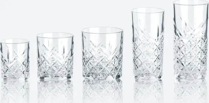 Pasabahce Timeless Cocktail Highball Glasses, 180 ml, Transparent Soda-Lime Glass with Vintage Relief Design, Dishwasher Safe, Set of 12 Pieces
