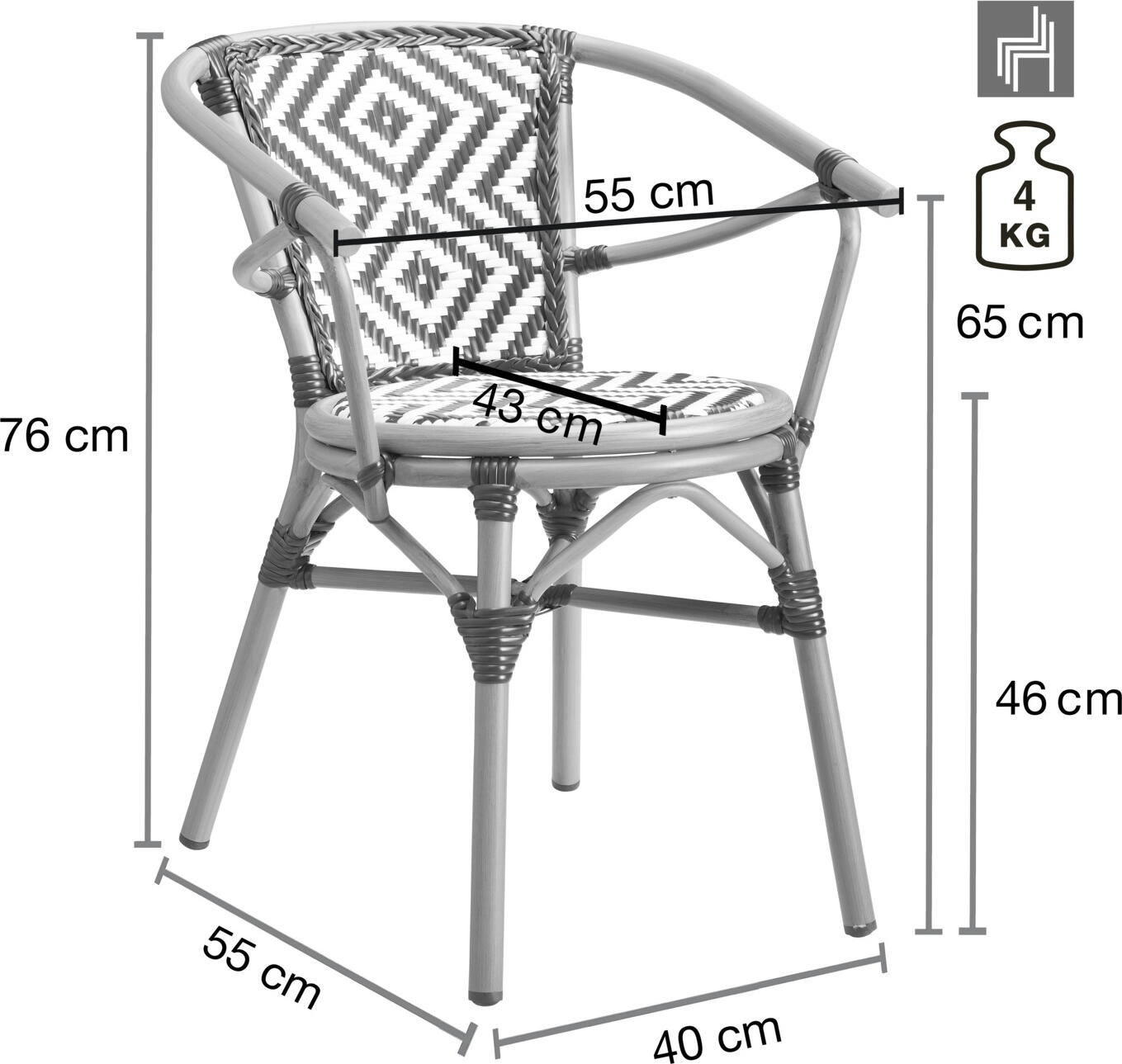 VEGA Estilo Outdoor Stacking Bistro Chairs, Red, Powder-coated Aluminum Wood-effect Frame, Plastic Wickerwork, Set of 2, 59x63x76 cm, UV-resistant