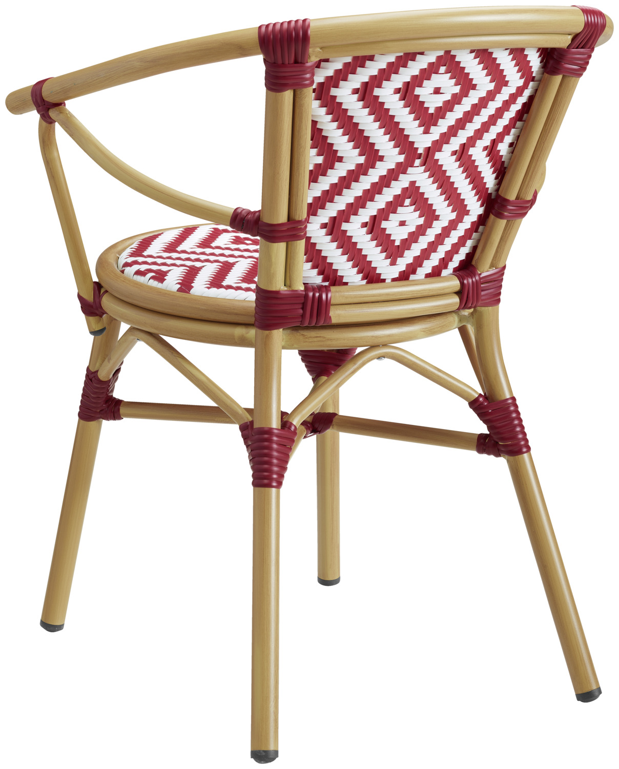 VEGA Estilo Outdoor Stacking Bistro Chairs, Red, Powder-coated Aluminum Wood-effect Frame, Plastic Wickerwork, Set of 2, 59x63x76 cm, UV-resistant