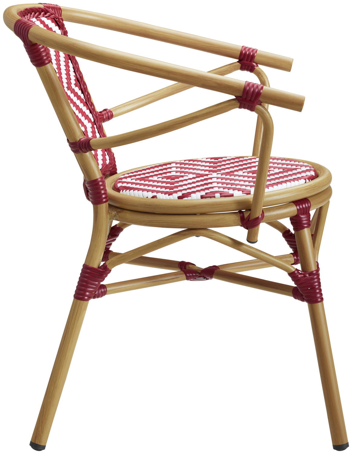 VEGA Estilo Outdoor Stacking Bistro Chairs, Red, Powder-coated Aluminum Wood-effect Frame, Plastic Wickerwork, Set of 2, 59x63x76 cm, UV-resistant