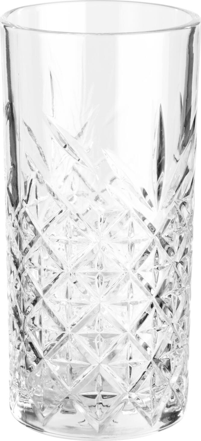 Pahare pentru Cocktail si Longdrink Pasabahce Timeless, 300 ml, Sticla Transparenta cu Design Relievat, Robuste cu Perete Gros, Set de 12 piese