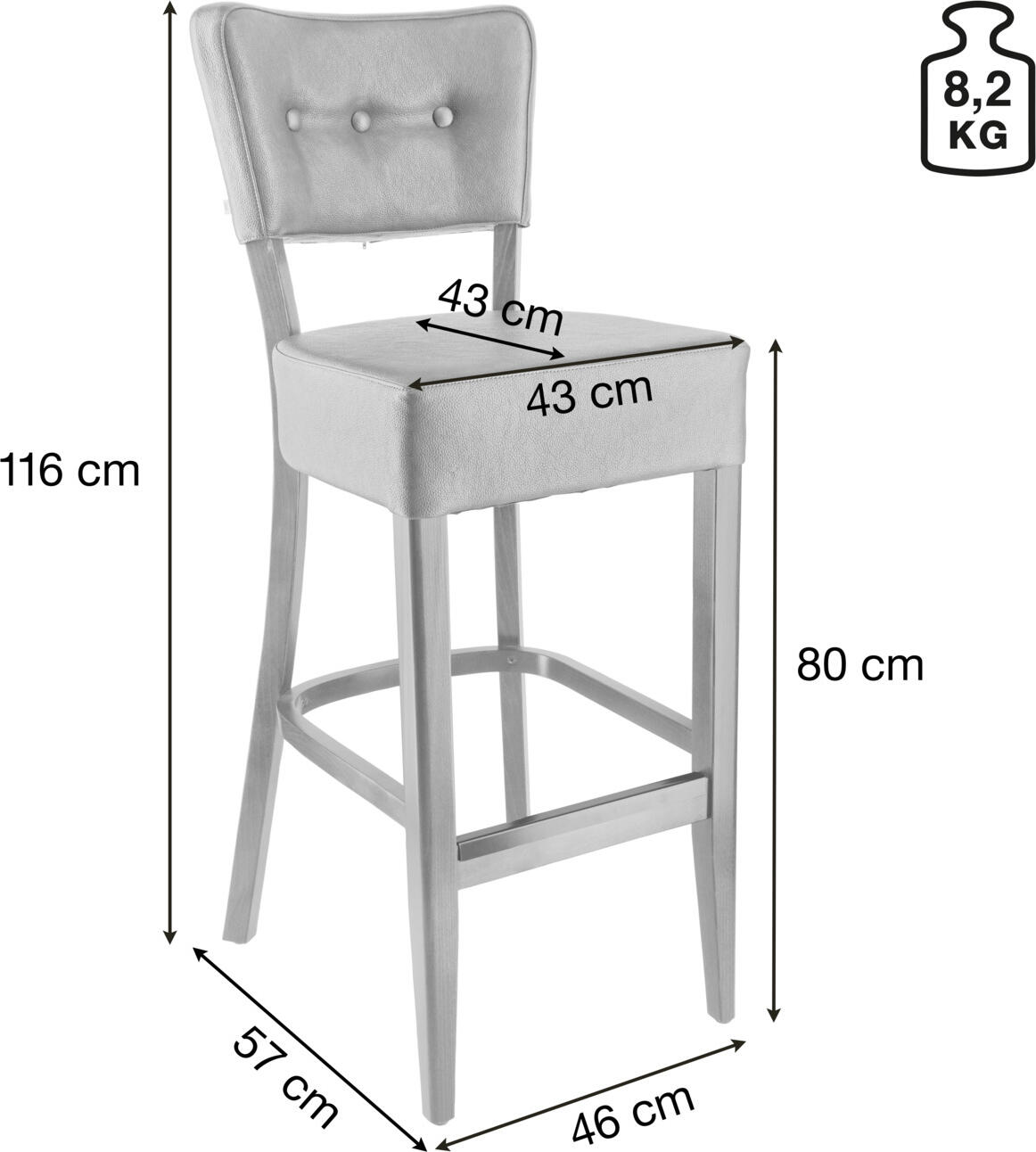 Set de 2 scaune de bar VEGA Winslow, Antracit, 46x57x116 cm, Înălțime șezut 80 cm, Sarcină max 160 kg