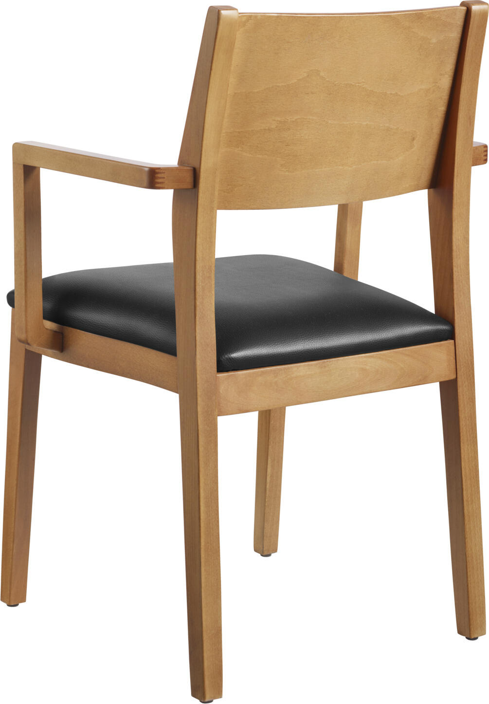 VEGA Stak Stacking Chairs Set of 2, Beech Wood Frame and Black Imitation Leather Seat with Armrests, Indoor Use, 48x51x86 cm