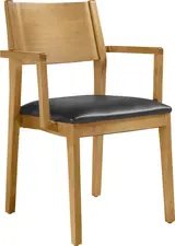 VEGA LUSINI Solutions GmbH Stacking chair Stak imitation leather, with armrests Stapelstuhl Stak Kunstleder, mit Armlehne Stacking chair Stak imitation leather, with armrests; 48x51x86 cm (WxDxH); seat black, base light-brown; 2 piece / pack Stapelstuhl Stak Kunstleder, mit Armlehne; 48x51x86 cm (BxTxH); Sitz schwarz, Gestell hellbraun; 2 Stück / Pack Ergonomically shaped upholstered chair made of a beech frame, stained and lacquered. Seat made of imitation leather. Stackable up to five chairs. Stacking protection attached to the bottom. For indoor use only. Supplied assembled. Includes floor-protecting glides. Ergonomisch geformter Polsterstuhl aus einem Buchengestell, gebeizt und lackiert. Sitzfläche aus Kunstleder. Stapelbar bis zu fünf Stühlen. Stapelschutz an der Unterseite angebracht. Nur für den Innenbereich. Montiert geliefert. Inklusive bodenschonender Gleiter.