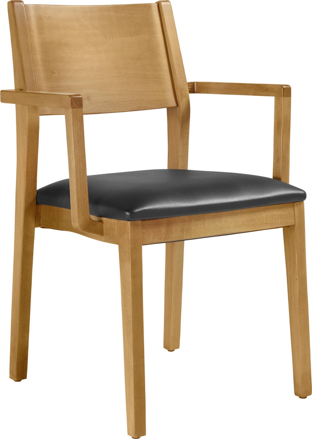 VEGA Stak Stacking Chairs Set of 2, Beech Wood Frame and Black Imitation Leather Seat with Armrests, Indoor Use, 48x51x86 cm