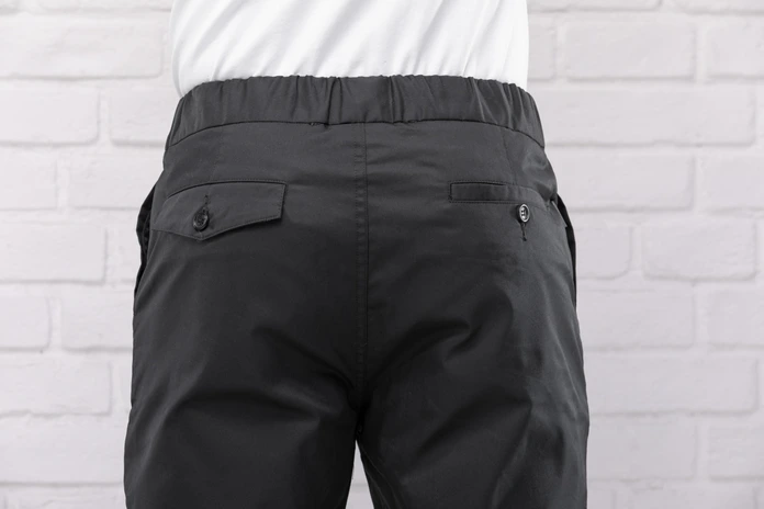 Jobeline Move Men's Chef Trousers, Slim Fit Tapered Leg, Cotton-Polyester Blend, Elasticated Waistband with Drawstring, Black