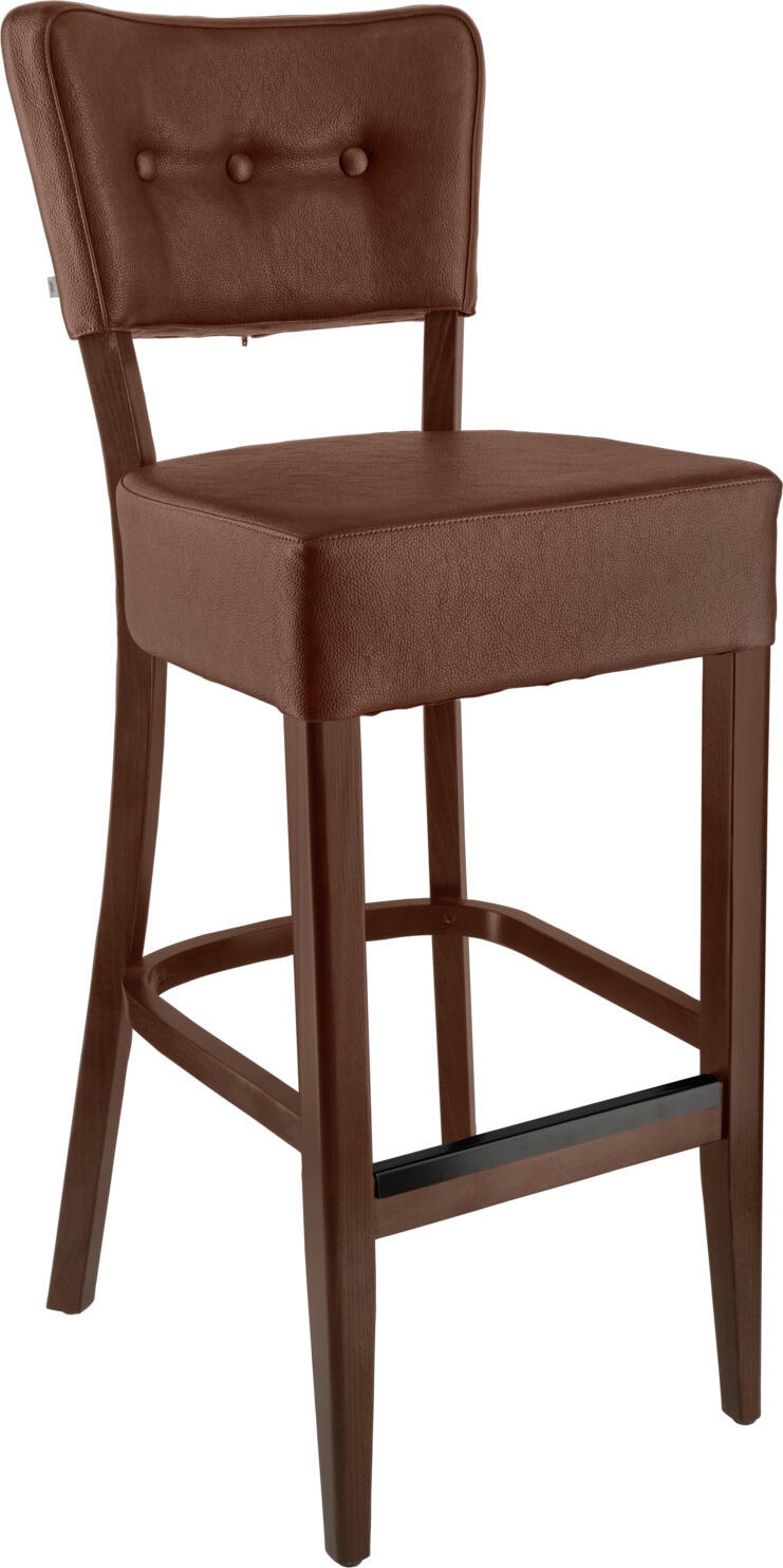 VEGA Winslow Bar Chair Set of 2, Brown Imitation Leather, Brown Frame, Tobacco Stained Beech Wood Base, 46x57x116 cm, 80 cm Seat Height, Max Load 160 kg
