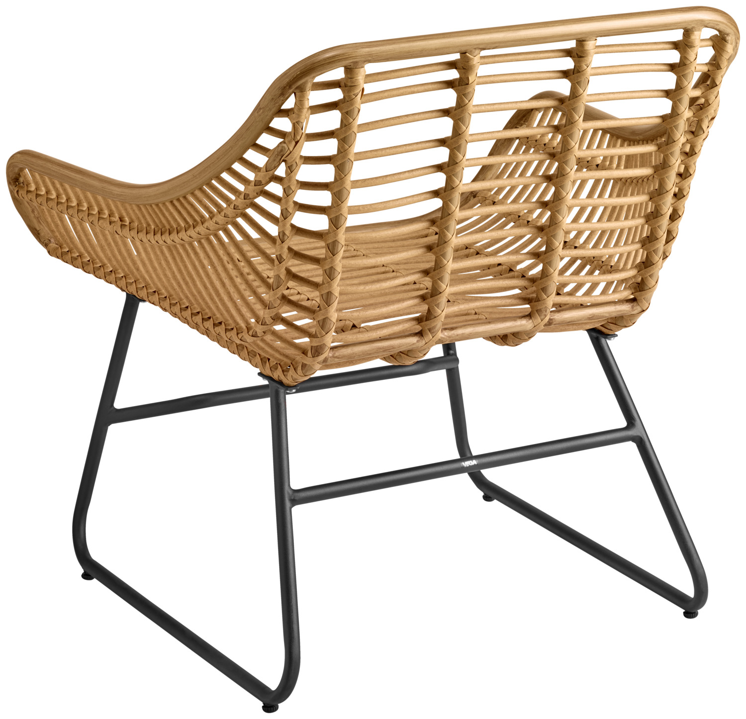 Scaun de relaxare exterior VEGA Tomeo, Rattan Polyrattan cu aspect de bambus, Cadru din otel vopsit electrostatic, Maro deschis si Negru, 81x73x82 cm