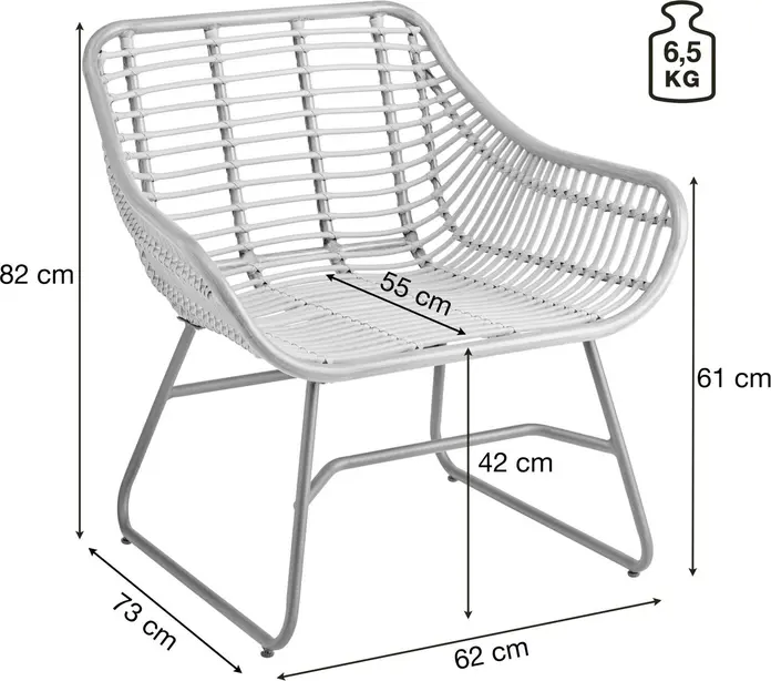 Scaun de relaxare exterior VEGA Tomeo, Rattan Polyrattan cu aspect de bambus, Cadru din otel vopsit electrostatic, Maro deschis si Negru, 81x73x82 cm