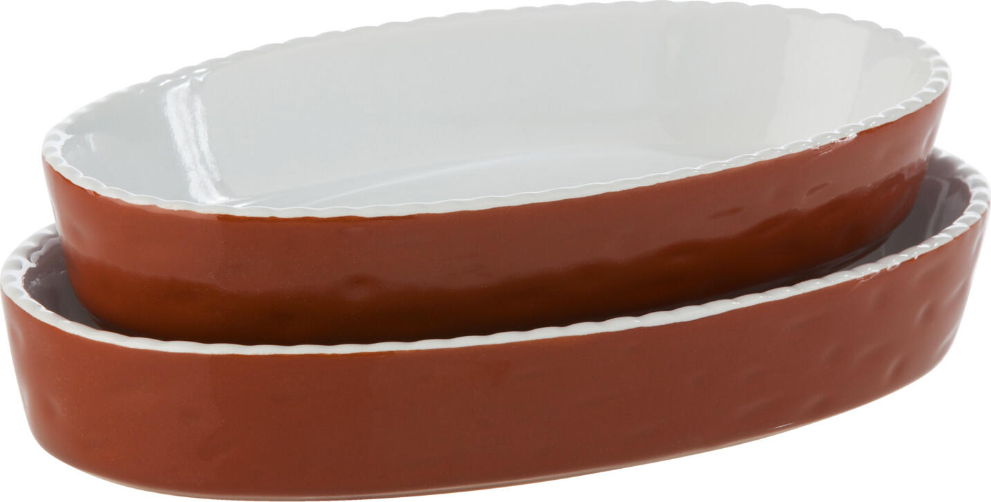 Set de 4 vase de cuptor Pulsiva Aripa din porțelan, Forme ovale pentru tocăritură 540ml, Maro și Alb, Rezistente la cuptor și microunde, 24x13x4 cm