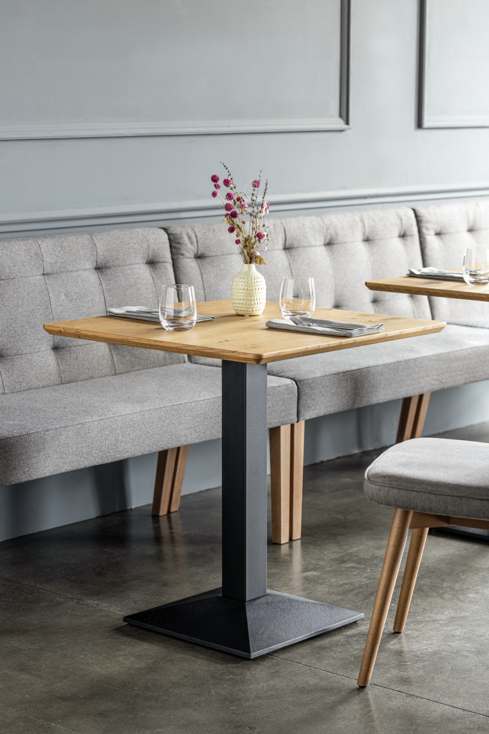VEGA Tolga Upholstered Bench, 2 Seats, Scandinavian Style, Solid Beech Frame, Flame-Retardant Polyester Fabric, 126x55x90 cm, Retractable Backrest