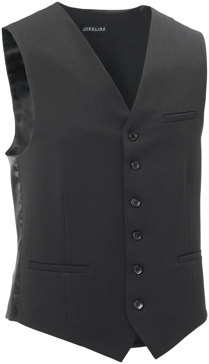 JOBELINE LUSINI Solutions GmbH Men's vest Lagos Herren Weste Lagos Men's vest Lagos; Size 52; black Herren Weste Lagos; Kleidergröße 52; schwarz 53 % polyester, 43 % wool, 4 % elastane. 30°C gentle wash. Elegant men's waistcoat with elastane content and polyester back. With adjustable bar at the back, three piped pockets and 6-button placket at the front. Straight cut made from particularly easy-care and hard-wearing material. Back length: 61 cm for size 50. 53 % Polyester, 43 % Wolle, 4 % Elasthan. 30°-Schonwäsche. Edle Herrenweste mit Elasthananteil und Rücken aus Polyester. Mit verstellbarem Riegel im Rückenteil ,drei Paspeltaschen und 6-Knopfleiste im Vorderteil. Gerade geschnitten aus besonders pflegeleichtem und strapazierfähigem Material. Rückenlänge: 61 cm in Gr 50
