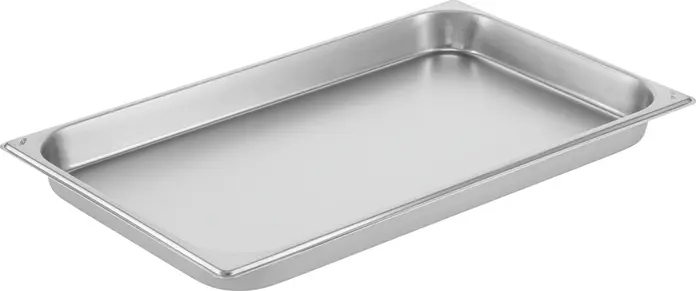 VEGA GN Container 1/1 Premium, 5L Capacity, 18/10 Chrome-Nickel Stainless Steel, 53x32.5x4 cm, Reinforced Corners and Stacking Cams, Silver