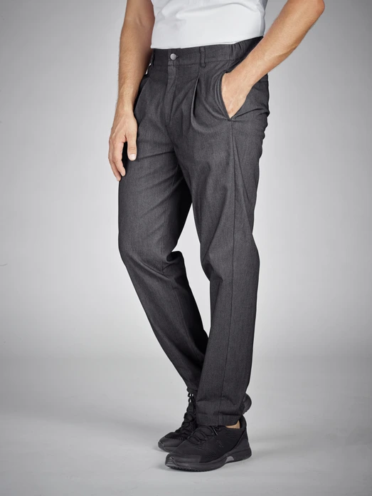 Pantaloni de bucatar Jobeline Joggfit mottled pentru barbati, amestec bumbac-poliester-elastan, croiala regular fit cu picioare conice, gri melange