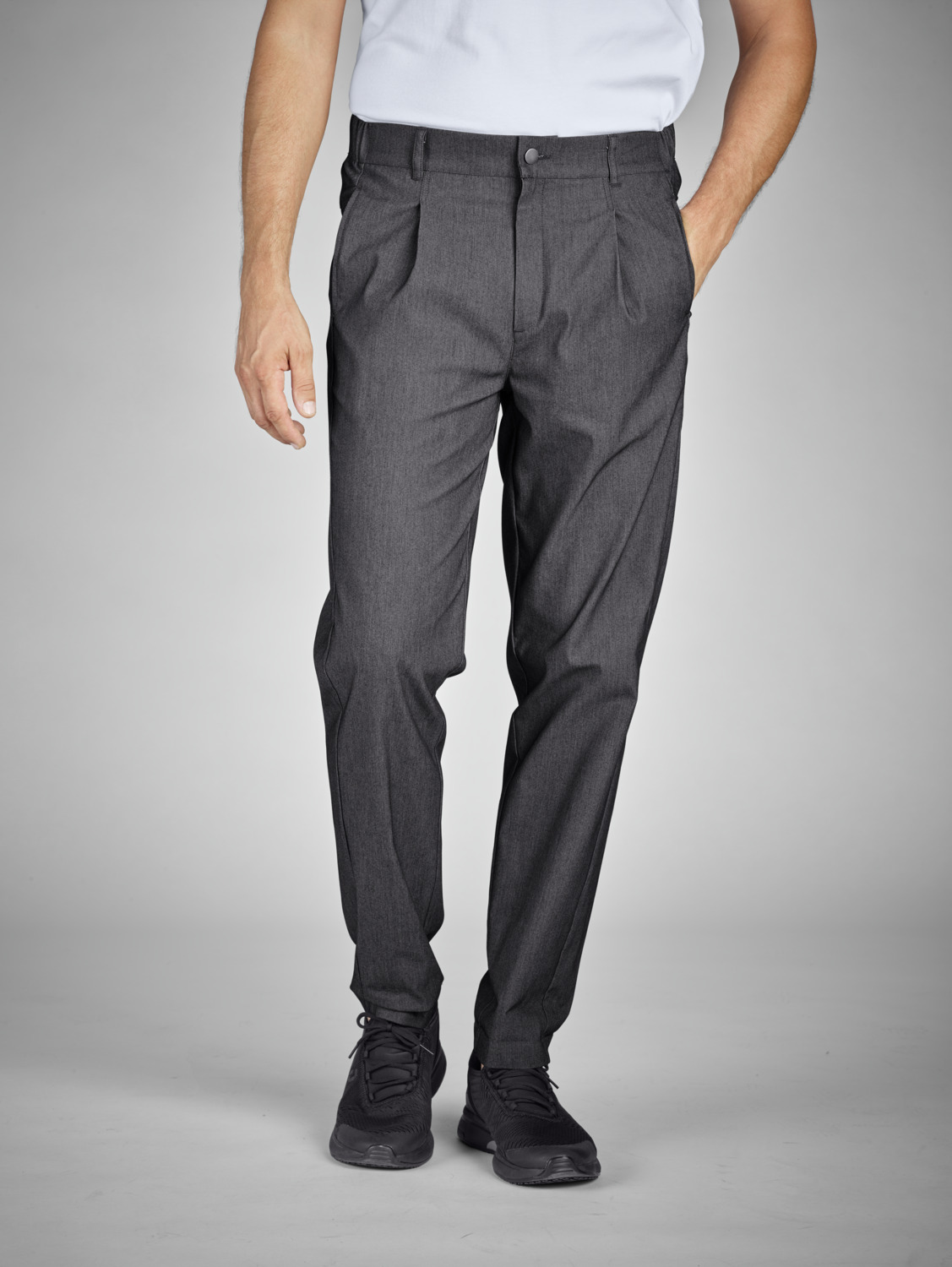 Pantaloni de bucatar Jobeline Joggfit pentru barbati, croiala Regular Fit cu picioare conice, material extensibil bumbac-poliester-elastan, gri melange, marime 56