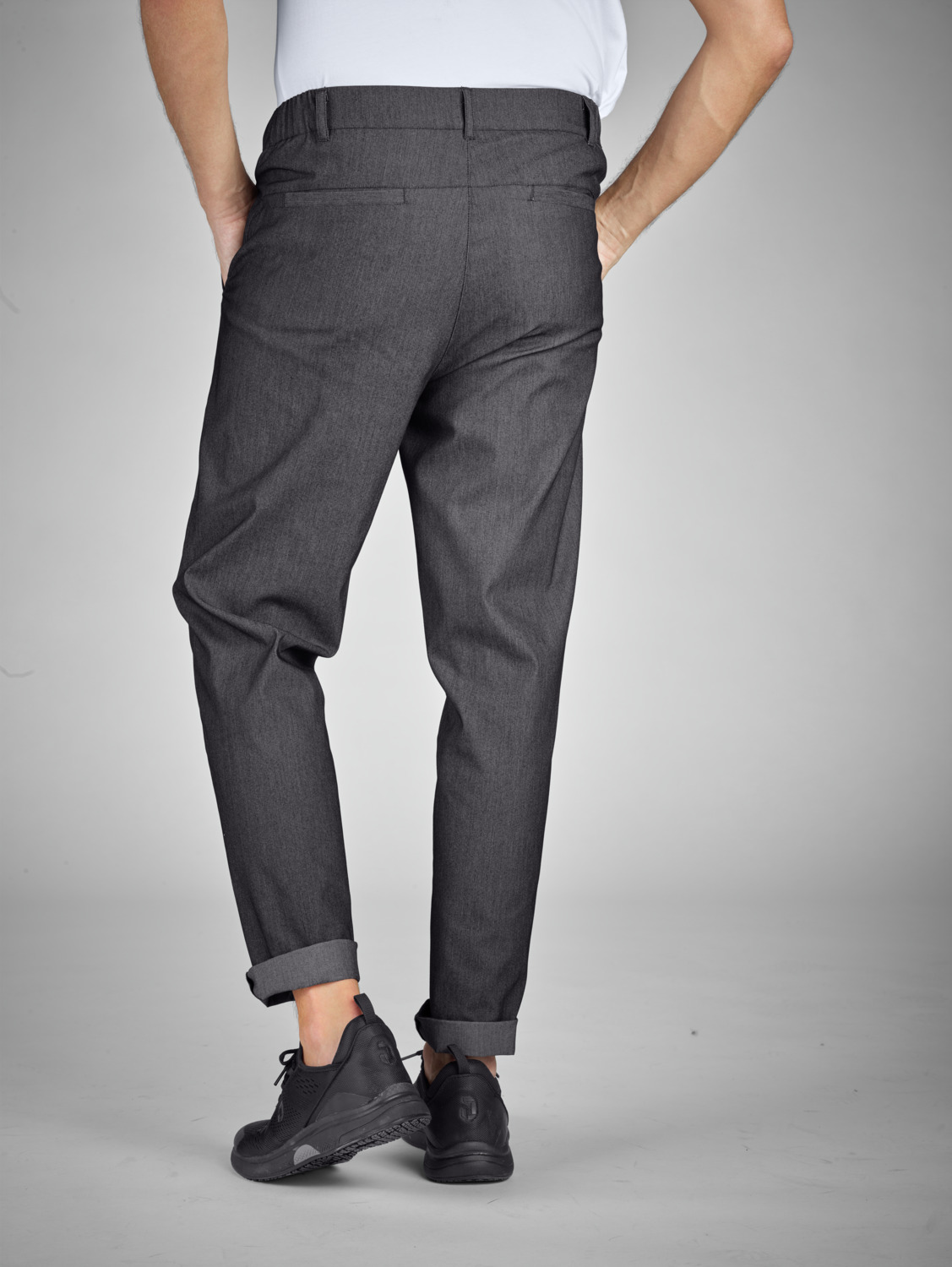 Pantaloni de bucatar Jobeline Joggfit pentru barbati, croiala Regular Fit cu picioare conice, material extensibil bumbac-poliester-elastan, gri melange, marime 56