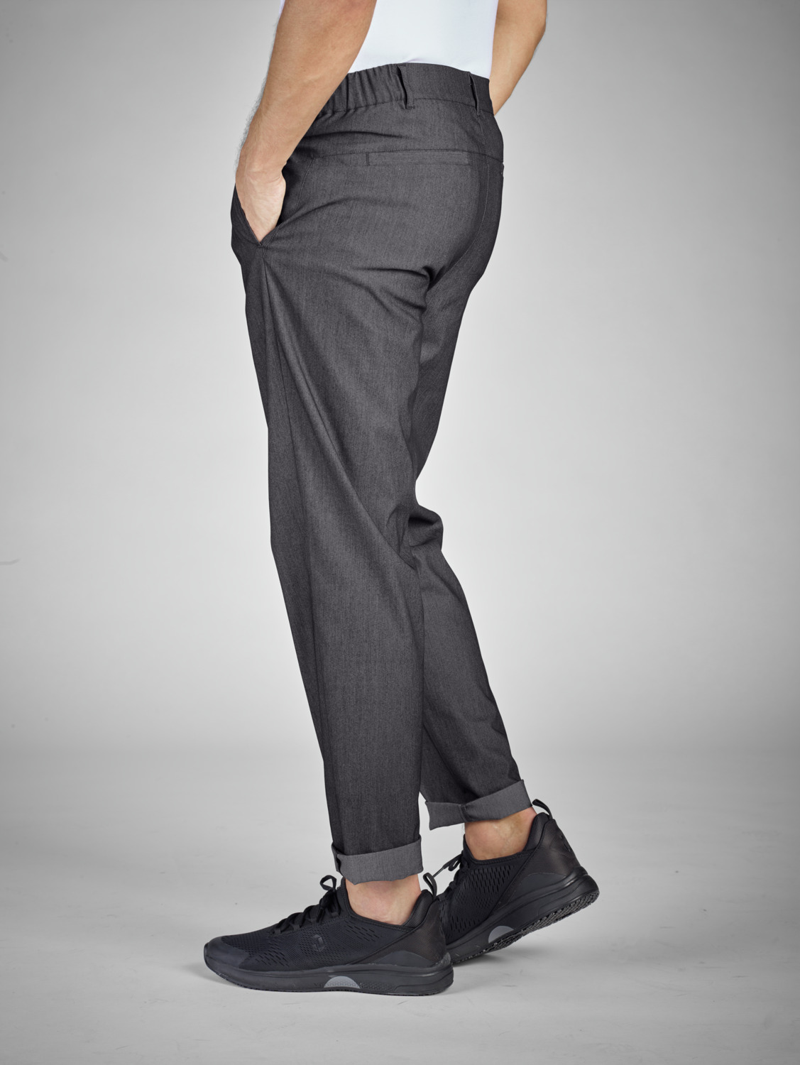 Pantaloni de bucatar Jobeline Joggfit pentru barbati, croiala Regular Fit cu picioare conice, material extensibil bumbac-poliester-elastan, gri melange, marime 56