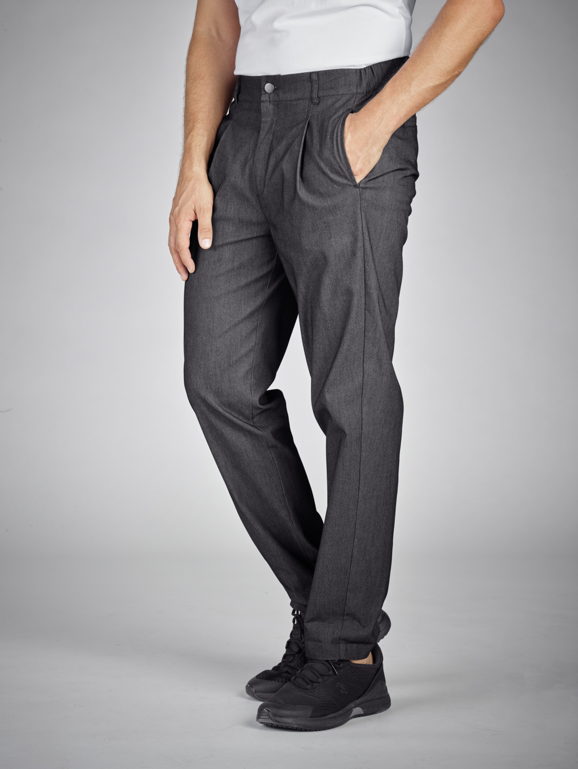 Pantaloni de bucatar Jobeline Joggfit pentru barbati, croiala Regular Fit cu picioare conice, material extensibil bumbac-poliester-elastan, gri melange, marime 56