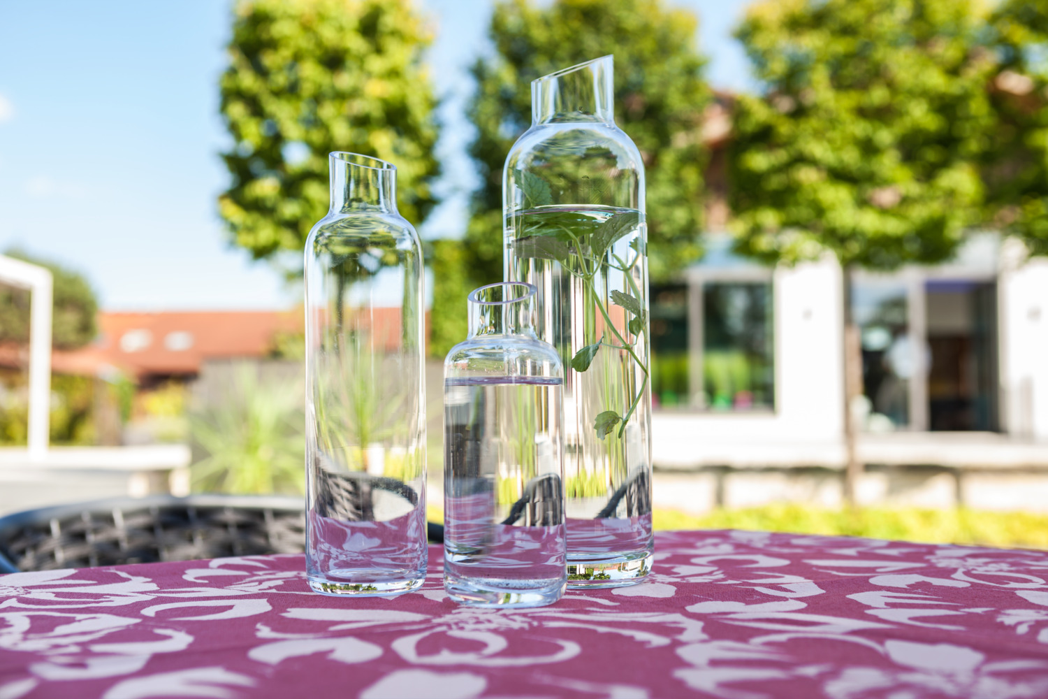 Decantor din sticla de cristal VEGA Maja, suflat la gura, 550 ml, transparent, stil modern clasic cu margine inclinata, set de 4 piese