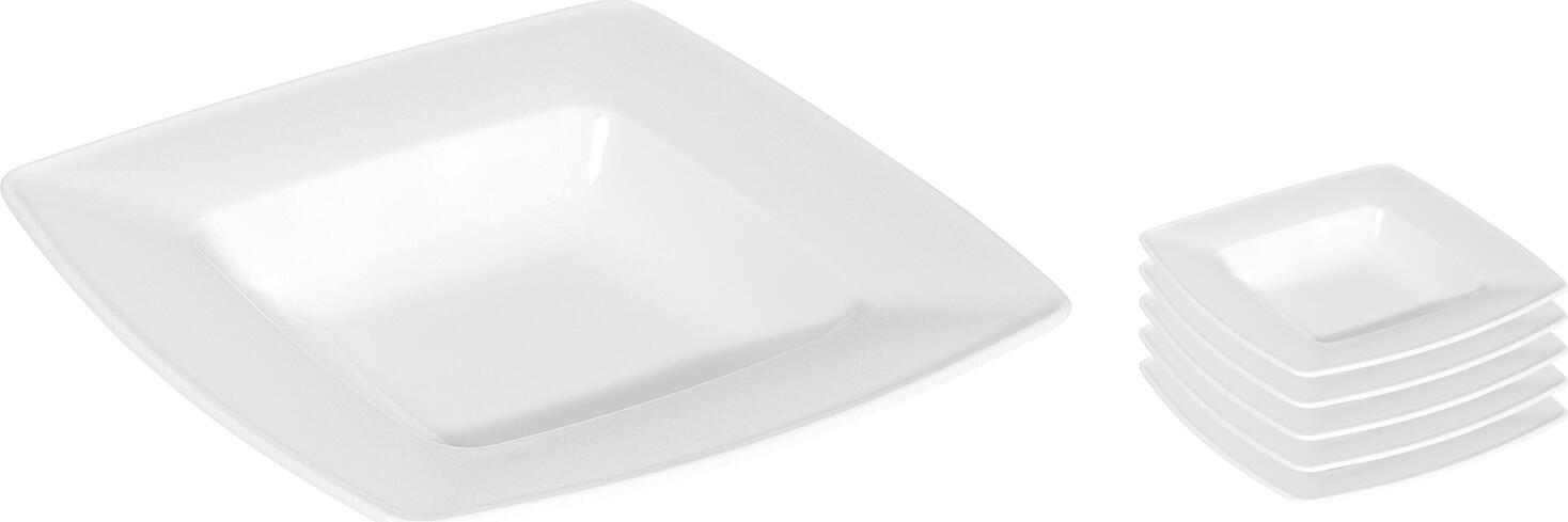 Farfurie adanca pentru supa VEGA Melbourne, forma patrata, porcelana albă, 21.5 x 21.5 x 4.5 cm, 300 ml, compatibila cu masina de spalat vase, Set de 6 piese