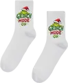 Grinch Mode On Christmas Socks for Men, White Graphic Holiday Socks with Santa Hat Design