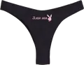 Chilotă Thong din Material Ribat pentru Femei Angry Bunny cu Logo Iepure Roz și Text, Negru