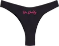 Chilot Thong din Material Ribbed pentru Femei Yes Daddy, Negru cu Text Roz, Lenjerie Intima