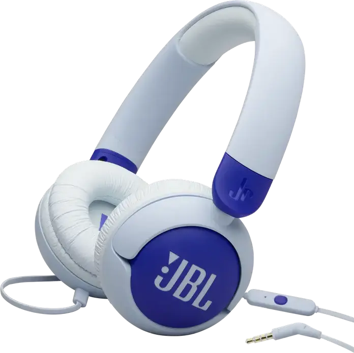 Casca JBL Junior 320 (JR320) On-Ear cu Fir pentru Copii, Albastru și Alb, Difuzoare Dinamice de 32mm, Limitare Volum 85dB, Microfon Integrat, Design Pliabil, Jack 3.5mm