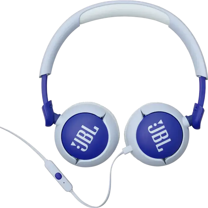 Casca JBL Junior 320 (JR320) On-Ear cu Fir pentru Copii, Albastru și Alb, Difuzoare Dinamice de 32mm, Limitare Volum 85dB, Microfon Integrat, Design Pliabil, Jack 3.5mm