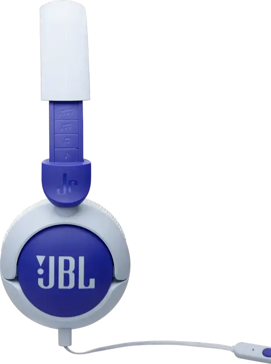 Casca JBL Junior 320 (JR320) On-Ear cu Fir pentru Copii, Albastru și Alb, Difuzoare Dinamice de 32mm, Limitare Volum 85dB, Microfon Integrat, Design Pliabil, Jack 3.5mm
