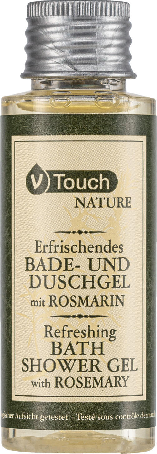 V-Touch LUSINI Solutions GmbH Hotel bath and shower gel Nature Hotel Bade- und Duschgel Nature Hotel bath and shower gel Nature; 40 ml; beige/green; 216 piece / pack Hotel Bade- und Duschgel Nature; 40 ml; beige/grün; 216 Stück / Pack Fragrant V-Touch Nature bath/shower gel for daily body care. The liquid bath gel not only has a good cleansing effect, but also smells very pleasant and turns every shower and bath into a wellness experience. Suitable for all skin types. The shower gel smells fresh with exquisite fragrances of lemon, bergamot, basil, mint, lily of the valley, musk and patchouli. Enriched with plant extracts and the stimulating extracts of rosemary. Dermatologically tested and pH-neutral. The bath and shower gel is supplied in transparent 40 ml bottles with screw caps. Order the matching V-Touch Nature body lotion at the same time. Wohlduftendes Bade-/Duschgel V-Touch Nature für die tägliche Körperpflege. Das flüssige Badegel punktet nicht nur mit einer guten Reinigungswirkung, sondern duftet sehr angenehm und macht jede Dusche und jedes Bad zum Wellness-Erlebnis. Für alle Hauttypen geeignet. Das Duschgel duftet frisch nach erlesenen Duftkomponenten von Zitrone, Bergamotte, Basilikum, Minze, Maiglöckchen, Moschus und Patschuli. Mit pflanzlichen Extrakten den stimulierenden Auszügen des Rosmarins angereichert. Dermatologisch getestet und pH-neutral. Das Bade- und Duschgel wird in transparenten 40 ml- Flaschen mit Schraubverschluss geliefert. Passende Körperlotion V-Touch Nature gleich mitbestellen.