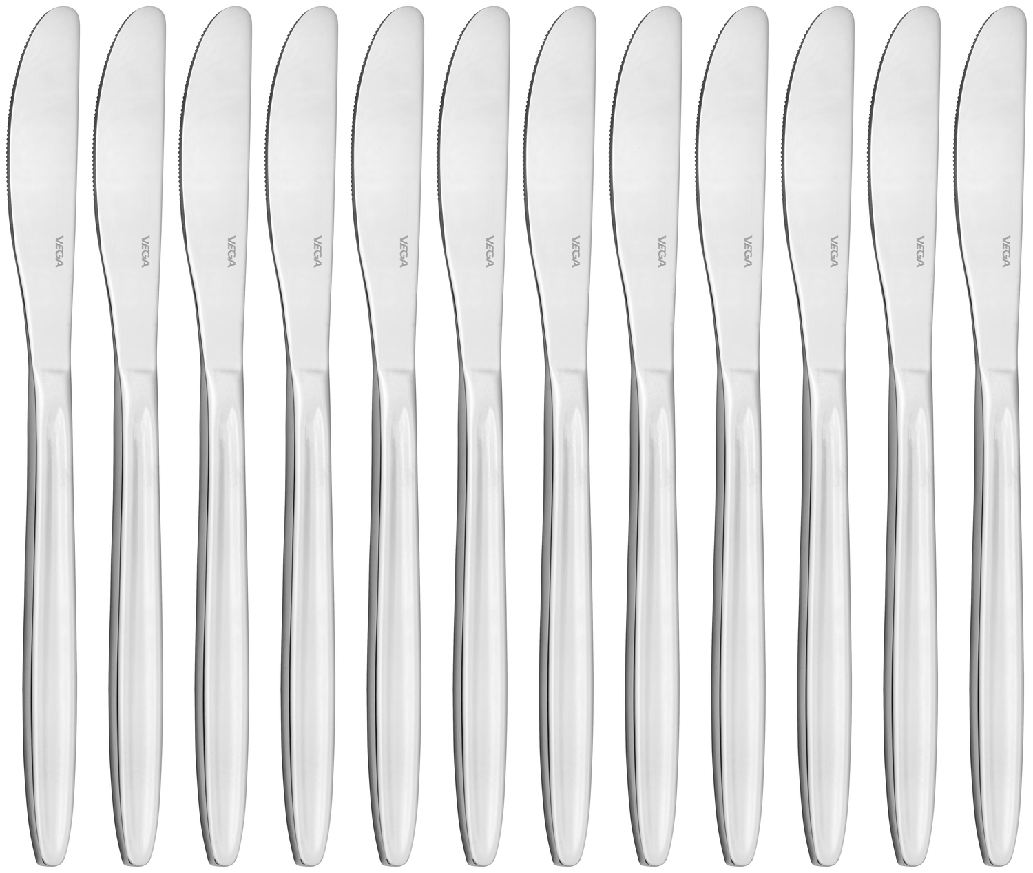 Set de 12 piese cuțit de masă VEGA Fortuna, 20.8 cm, oțel inoxidabil 13/0 cromat, finisaj oglindă, argintiu, rezistent la mașina de spălat vase