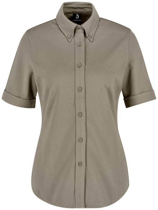 Jobeline Women's Piqué Short Sleeve Blouse, 95% Cotton 5% Elastane, Regular Fit, Button-Down Collar, OEKO-TEX Standard 100, 20.046875
