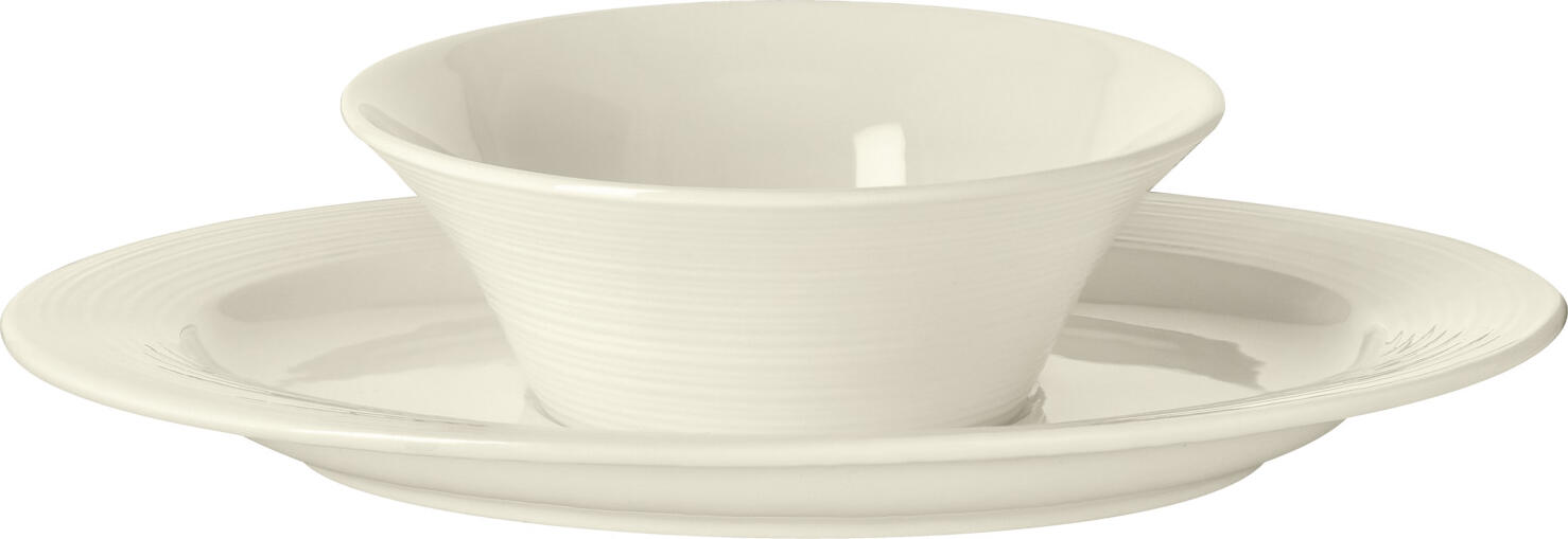 VEGA LUSINI Solutions GmbH Small bowl saucer Skyline oval Schälchen-Untertasse Skyline oval Small bowl saucer Skyline oval; 22.5x15.5 cm (LxW); cream white; oval; 6 piece / pack Schälchen-Untertasse Skyline oval; 22.5x15.5 cm (LxB); cremeweiß; oval; 6 Stück / Pack Cream colored bone china bowl saucer with relief. Modern design. High resistance. Brilliant glaze. Dishwasher safe and microwaveable. Cremefarbenes Schälchen-Untere aus Bone-China mit Relief. Modernes Design. Hohe Widerstandsfähigkeit. Brillante Glasur. Spülmaschinenfest und mikrowellengeeignet.