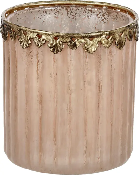 Vega Ajala Tealight Holder Set of 6, Ribbed Glass with Gold Rim, Rose Lilac, 7x8 cm