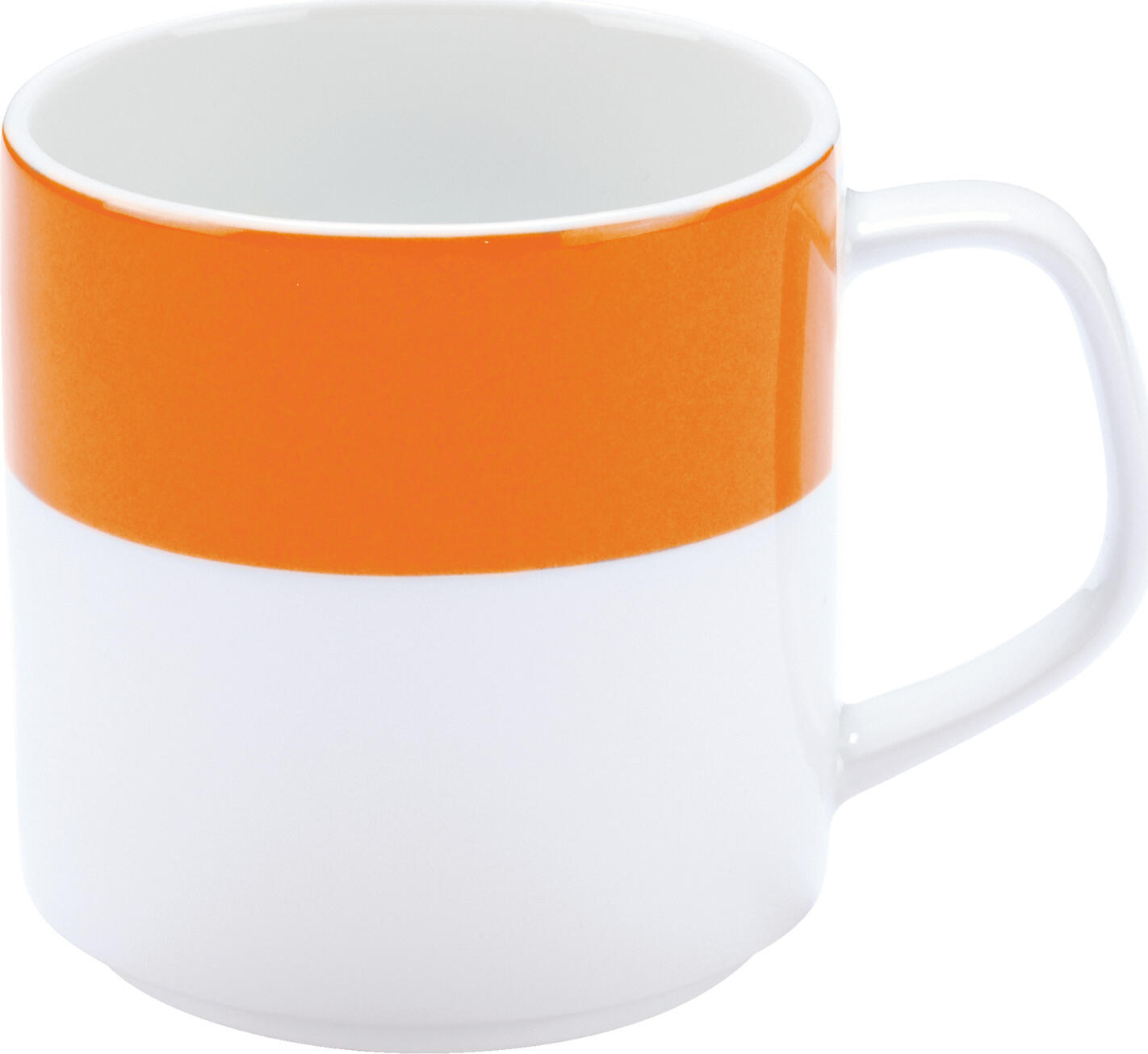Set de 6 cești de cafea Pulsiva din porțelan, 245ml, Albe cu Margine Colorată, Stivuibile, Rezistente la Mașina de Spălat Vase și Cuptor cu Microunde