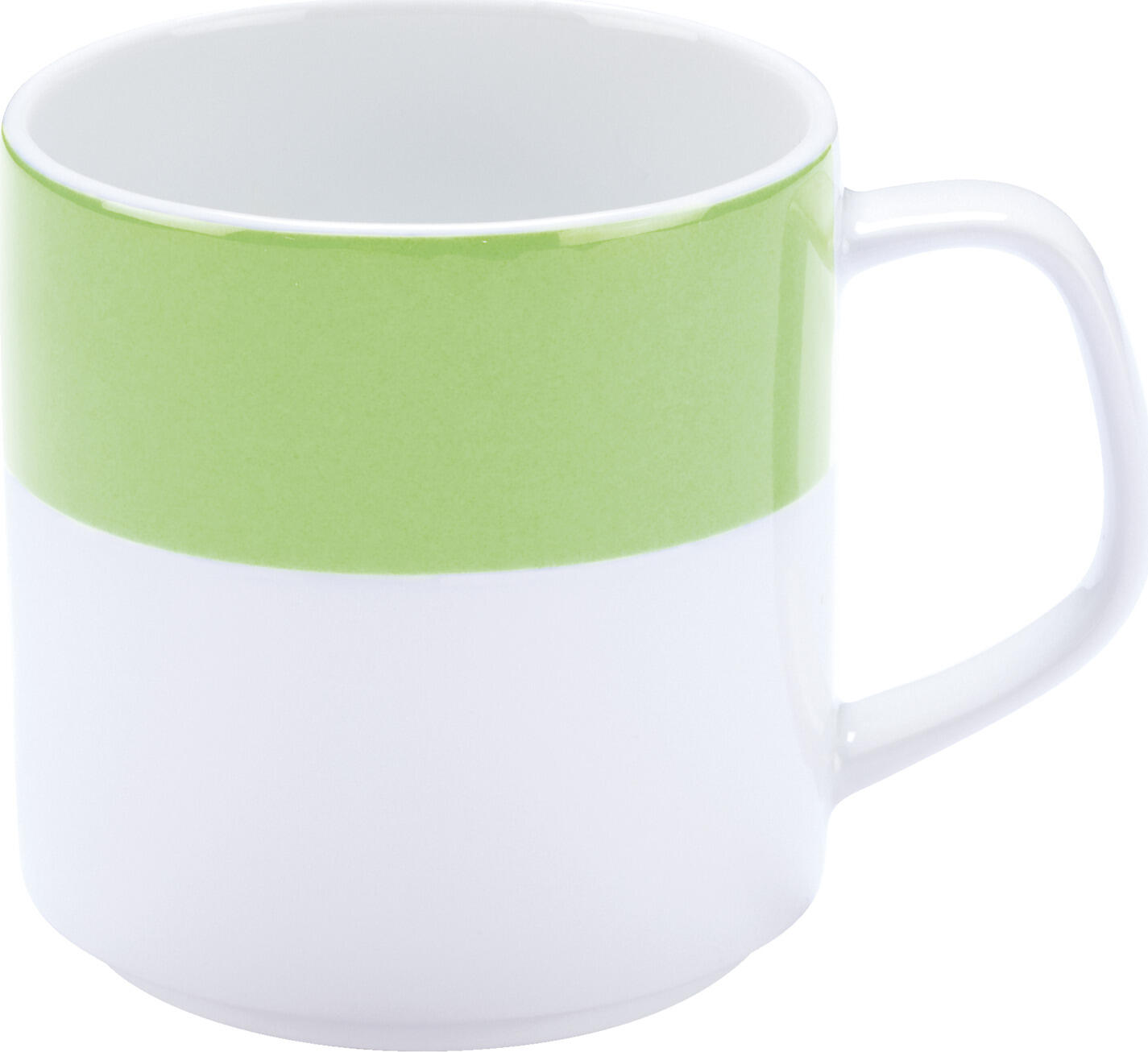 PULSIVA LUSINI Solutions GmbH Coffee Mug Set of 6, White Porcelain with Green Rim, 245 ml, Dishwasher and Microwave Safe, Robust for Catering