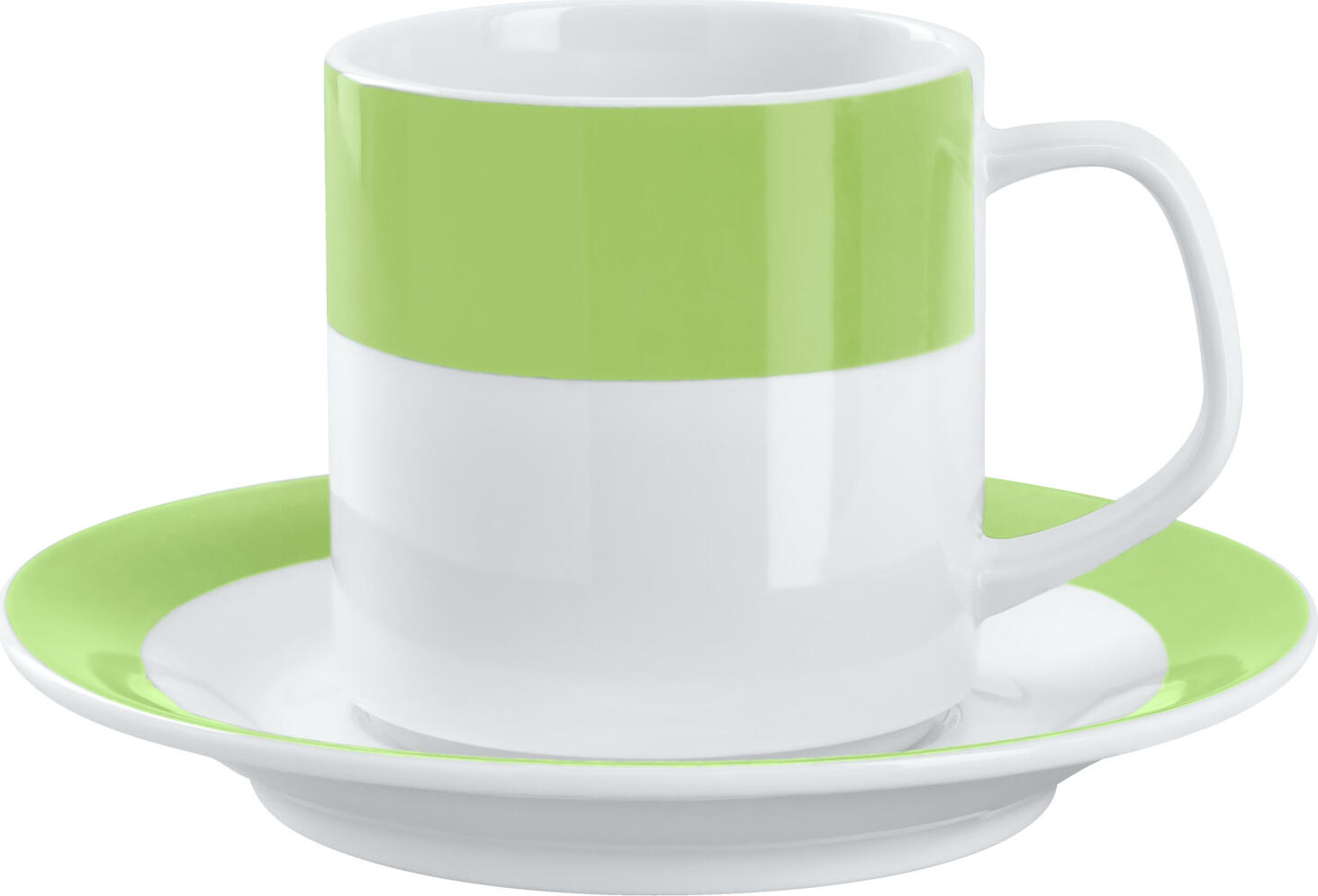 PULSIVA LUSINI Solutions GmbH Coffee Mug Set of 6, White Porcelain with Green Rim, 245 ml, Dishwasher and Microwave Safe, Robust for Catering