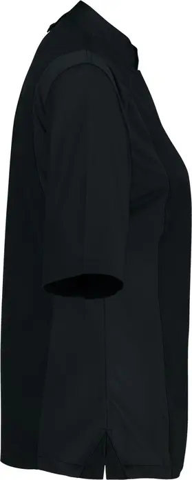 Jobeline Carter Women's Short-Sleeved Chef Jacket, 65% Polyester 35% Cotton, Breathable Mesh Inserts, Stand-up Collar, Black, Size 36
