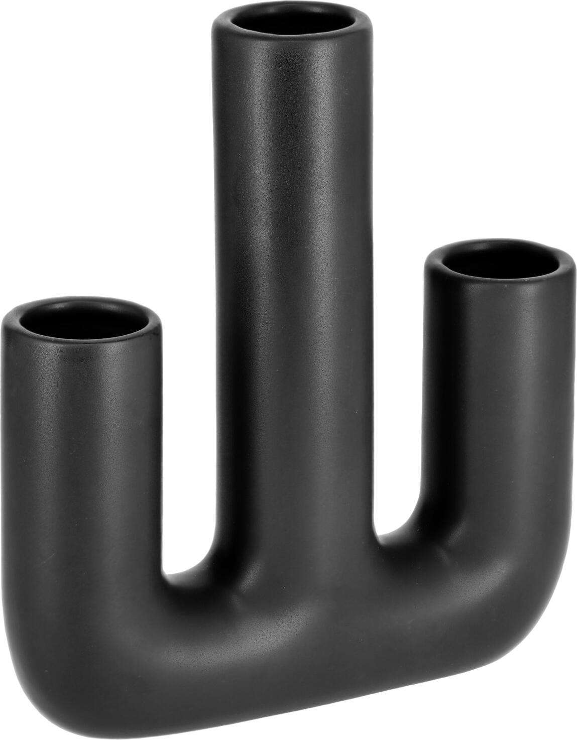 Vaza LUSINI Vase Jano, Vaza Decorativa din Ceramica cu Gaturi Multiple, Impermeabila, Neagra, 18x4.8x20.5 cm, cu Glide-uri de Cauciuc